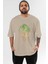 Joker (3) Ön Baskılı Bej Oversize T-Shirt Bisiklet Yaka Pamuk Erkek Kadın 1