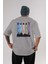 Dubai Yazılı Arka Baskılı Gri Oversize T-Shirt Unisex Erkek Kadın Bisiklet Yaka 1