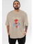 Spiderman (18) Ön Baskılı Bej Oversize T-Shirt Bisiklet Yaka Pamuk Erkek Kadın 1