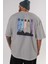 Dubai Yazılı Arka Baskılı Gri Oversize T-Shirt Unisex Erkek Kadın Bisiklet Yaka 5