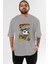 Superman (2) Ön Baskılı Gri Oversize T-Shirt Bisiklet Yaka Pamuk Erkek Kadın 1