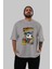 Superman (2) Ön Baskılı Gri Oversize T-Shirt Bisiklet Yaka Pamuk Erkek Kadın 5