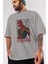 Spiderman (8) Ön Baskılı Gri Oversize T-Shirt Bisiklet Yaka Pamuk Erkek Kadın 3