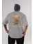 Teddy Bear Help Me Arka Baskılı Gri Oversize T-Shirt Unisex Erkek Kadın Bisiklet Yaka 1