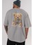 Teddy Bear Help Me Arka Baskılı Gri Oversize T-Shirt Unisex Erkek Kadın Bisiklet Yaka 5