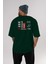 Nagoya Port Arka Baskılı Zümrüt Yeşili Oversize T-Shirt Unisex Erkek Kadın Bisiklet Yaka 5