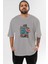 Captain America (2) Ön Baskılı Gri Oversize T-Shirt Bisiklet Yaka Pamuk Erkek Kadın 1