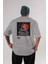 Retro Japanese Arka Baskılı Gri Oversize T-Shirt Unisex Erkek Kadın Bisiklet Yaka 1