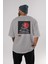 Retro Japanese Arka Baskılı Gri Oversize T-Shirt Unisex Erkek Kadın Bisiklet Yaka 4