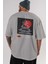 Retro Japanese Arka Baskılı Gri Oversize T-Shirt Unisex Erkek Kadın Bisiklet Yaka 5