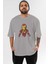 Iron Man Ön Baskılı Gri Oversize T-Shirt Bisiklet Yaka Pamuk Erkek Kadın 1