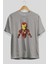 Iron Man Ön Baskılı Gri Oversize T-Shirt Bisiklet Yaka Pamuk Erkek Kadın 2