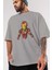 Iron Man Ön Baskılı Gri Oversize T-Shirt Bisiklet Yaka Pamuk Erkek Kadın 3