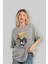 Teddy Bear Horse Riding Ön Baskılı Gri Oversize T-Shirt Unisex Erkek Kadın Bisiklet Yaka 4