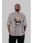 Teddy Bear Horse Riding Ön Baskılı Gri Oversize T-Shirt Unisex Erkek Kadın Bisiklet Yaka 5