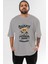 Teddy Bear Daddy Ön Baskılı Gri Oversize T-Shirt Unisex Erkek Kadın Bisiklet Yaka 1