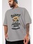 Teddy Bear Daddy Ön Baskılı Gri Oversize T-Shirt Unisex Erkek Kadın Bisiklet Yaka 3