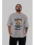 Teddy Bear Daddy Ön Baskılı Gri Oversize T-Shirt Unisex Erkek Kadın Bisiklet Yaka 5
