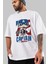 Captain America Ön Baskılı Beyaz Oversize T-Shirt Bisiklet Yaka Erkek Kadın 3