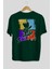 Skaters Only Bear Arka Baskılı Zümrüt Yeşili Oversize T-Shirt Erkek Kadın Bisiklet Yaka 2