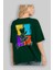 Skaters Only Bear Arka Baskılı Zümrüt Yeşili Oversize T-Shirt Erkek Kadın Bisiklet Yaka 4