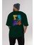 Skaters Only Bear Arka Baskılı Zümrüt Yeşili Oversize T-Shirt Erkek Kadın Bisiklet Yaka 5