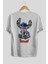 Stitch Arka Baskılı Beyaz Oversize T-Shirt Bisiklet Yaka Pamuk Erkek Kadın 2