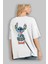 Stitch Arka Baskılı Beyaz Oversize T-Shirt Bisiklet Yaka Pamuk Erkek Kadın 3