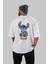 Stitch Arka Baskılı Beyaz Oversize T-Shirt Bisiklet Yaka Pamuk Erkek Kadın 4