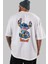 Stitch Arka Baskılı Beyaz Oversize T-Shirt Bisiklet Yaka Pamuk Erkek Kadın 5