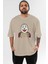 Joker (10) Ön Baskılı Bej Oversize T-Shirt Bisiklet Yaka Pamuk Erkek Kadın 1