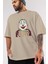 Joker (10) Ön Baskılı Bej Oversize T-Shirt Bisiklet Yaka Pamuk Erkek Kadın 3