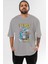 Tom ve Jerry Ön Baskılı Gri Oversize T-Shirt Bisiklet Yaka Pamuk Erkek Kadın 1