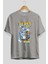 Tom ve Jerry Ön Baskılı Gri Oversize T-Shirt Bisiklet Yaka Pamuk Erkek Kadın 2