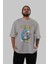 Tom ve Jerry Ön Baskılı Gri Oversize T-Shirt Bisiklet Yaka Pamuk Erkek Kadın 5