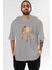 It (2) Ön Baskılı Gri Oversize T-Shirt Bisiklet Yaka Pamuk Erkek Kadın 1