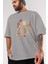 It (2) Ön Baskılı Gri Oversize T-Shirt Bisiklet Yaka Pamuk Erkek Kadın 3