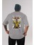 Kizaru Arka Baskılı Gri Oversize T-Shirt Unisex Erkek Kadın Bisiklet Yaka 1