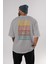 Retro Yazılı Arka Baskılı Gri Oversize T-Shirt Unisex Erkek Kadın Bisiklet Yaka 4