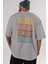 Retro Yazılı Arka Baskılı Gri Oversize T-Shirt Unisex Erkek Kadın Bisiklet Yaka 5