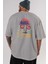Summer Time Yazılı Arka Baskılı Gri Oversize T-Shirt Unisex Erkek Kadın Bisiklet Yaka 5