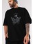 Wolverine Ön Baskılı Siyah Oversize T-Shirt Bisiklet Yaka Erkek Kadın 3