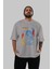 Star Wars Ön Baskılı Gri Oversize T-Shirt Bisiklet Yaka Pamuk Erkek Kadın 5