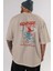 Nightmare Elm Sokağı Arka Baskılı Bej Oversize T-Shirt Bisiklet Yaka Pamuk Erkek Kadın 5