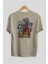Ghost Rider Arka Baskılı Bej Oversize T-Shirt Bisiklet Yaka Pamuk Erkek Kadın 2