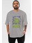Hulk (2) Ön Baskılı Gri Oversize T-Shirt Bisiklet Yaka Pamuk Erkek Kadın 1