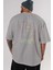 Neon Dog Arka Baskılı Gri Oversize T-Shirt Unisex Erkek Kadın Bisiklet Yaka 5