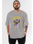 Visualization Yazılı Ön Baskılı Gri Oversize T-Shirt Unisex Erkek Kadın Bisiklet Yaka 1