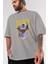 Visualization Yazılı Ön Baskılı Gri Oversize T-Shirt Unisex Erkek Kadın Bisiklet Yaka 3
