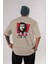 Che Fc Arka Baskılı Bej Oversize T-Shirt Bisiklet Yaka Pamuk Erkek Kadın 1